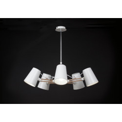 Plafonnier articulé 5L LOOKER design Blanc et Bois mantra