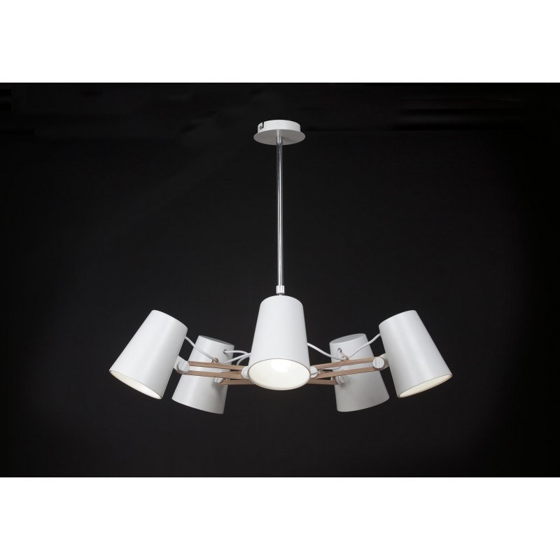 Plafonnier articulé 5L LOOKER design Blanc et Bois mantra Plafonnier articulé 5L LOOKER design Blanc et Bois mantra