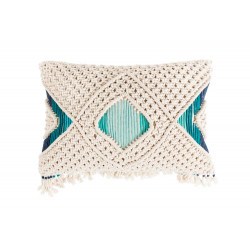 Coussin EVI design brodé bleu et ivoire - Zuiver