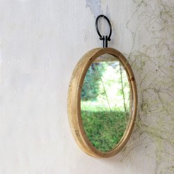 Miroir rond déco en bois naturel Flint 50 cm