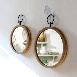 Miroir rond déco en bois naturel Flint 50 cm