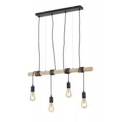 Suspension industrielle 4 lampes tige bois BRODY