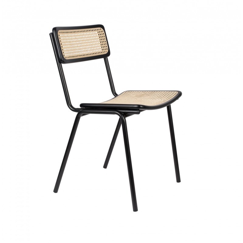 Chaise rétro perforée vintage Jort en hêtre et rotin naturel - Zuiver Chaise rétro perforée vintage Jort en hêtre et rotin naturel - Zuiver