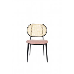 Chaise SPIKE en canne de rotin et assise en tissu rose - Zuiver
