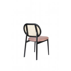 Chaise SPIKE en canne de rotin et assise en tissu rose - Zuiver