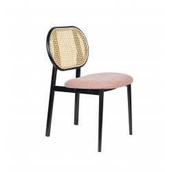 Chaise SPIKE en canne de rotin et assise en tissu rose - Zuiver