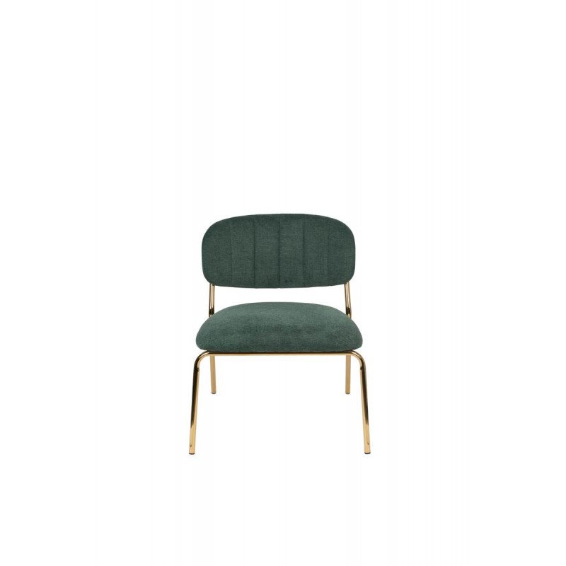 Fauteuil Lounge JOLIEN en tissu et pieds couleur or vert foncé