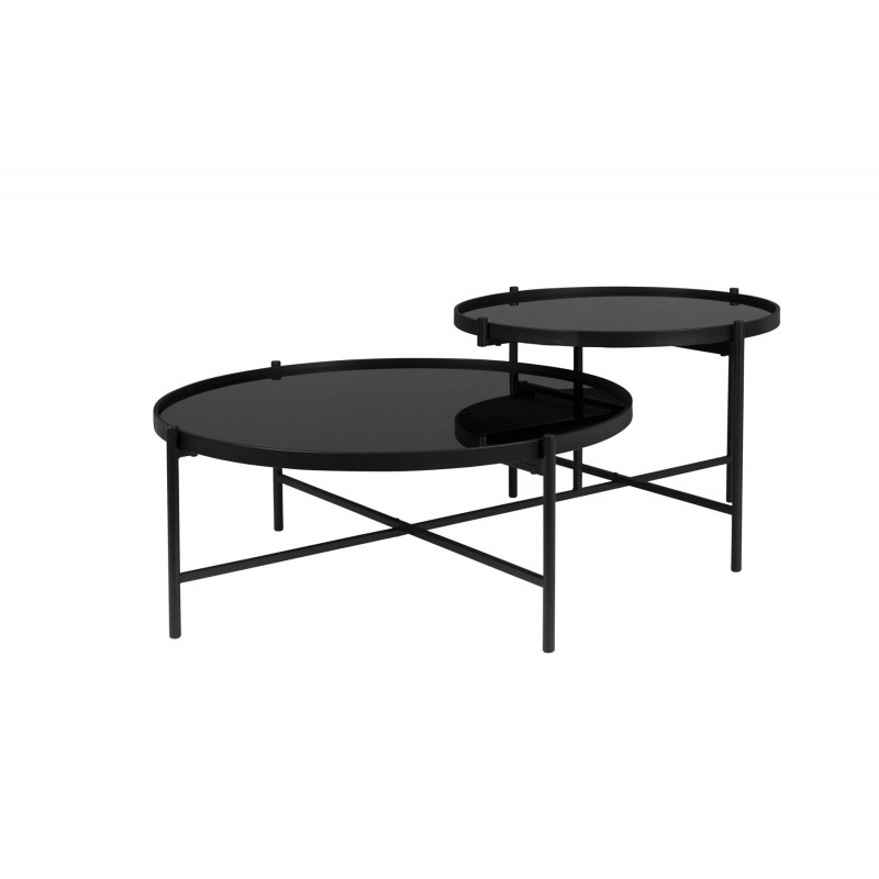 Table basse Li double plateaux miroir trempé noir - Boite à design Table basse Li double plateaux miroir trempé noir - Boite à design