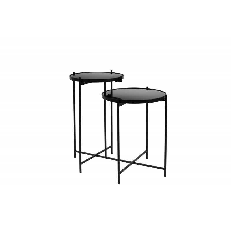 Table d'appoint Li double plateaux miroir trempé noir - Boite à design Table d'appoint Li double plateaux miroir trempé noir - Boite à design