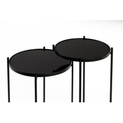 Table d'appoint Li double plateaux miroir trempé noir - Boite à design