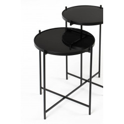 Table d'appoint Li double plateaux miroir trempé noir - Boite à design