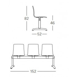 Banc de salle d'attente ignifugé Bench Alice 3 chaises - Scab design