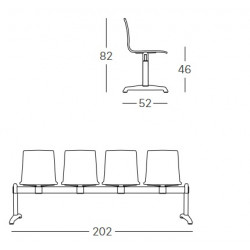 Banc de salle d'attente ignifugé Bench Alice 4 chaises - Scab design