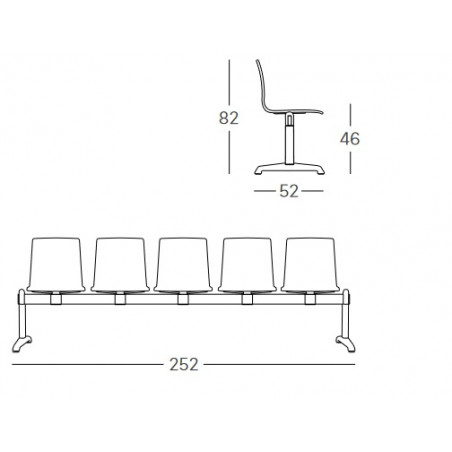 Banc de salle d'attente ignifugé Bench Alice 5 chaises anthracite - Scab design