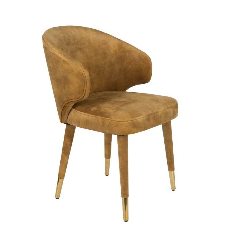 Chaise vintage ocre Lunar en velours et pied laiton par Dutchbone Chaise vintage ocre Lunar en velours et pied laiton par Dutchbone