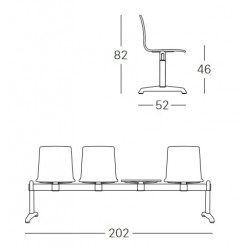 Banc d'attente ignifugé Bench Alice 3 chaises et 1 tablette - Scab design