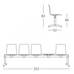 Banc d'attente ignifugé Bench Alice 4 chaises et 1 tablette - Scab design