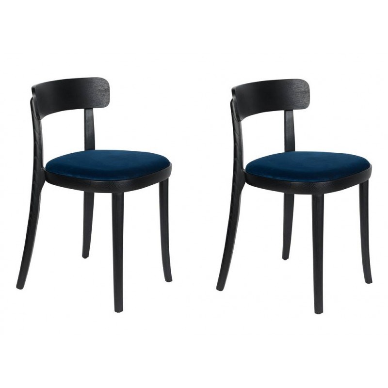 Lot de 2 chaises velours bleu et bois BRANDON - Dutchbone Lot de 2 chaises velours bleu et bois BRANDON - Dutchbone