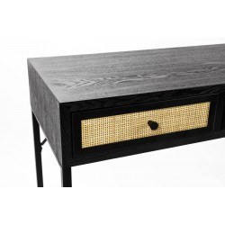 Console à trois tiroirs bois noir et rotin GUUJI - Boite à design