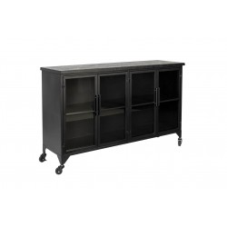 Buffet 4 portes en bois et métal noir à roulettes 120cm FERRE