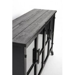 Buffet 4 portes en bois et métal noir à roulettes 120cm FERRE