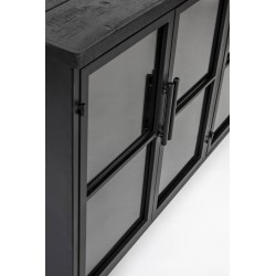 Buffet 4 portes en bois et métal noir à roulettes 120cm FERRE