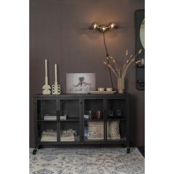 Buffet 4 portes en bois et métal noir à roulettes 120cm FERRE