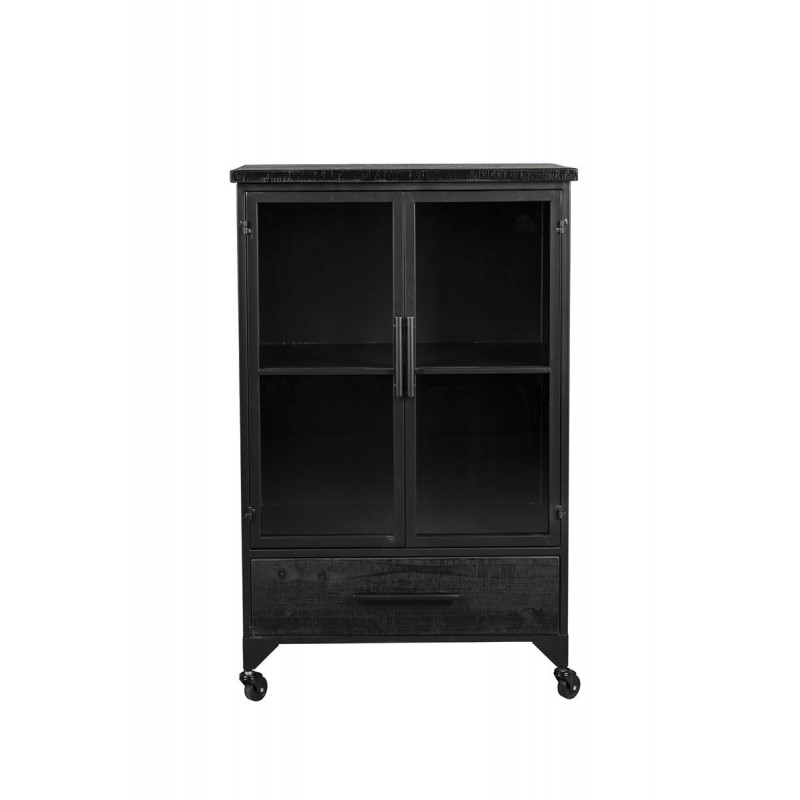 Buffet vaisselier à roulettes en bois et métal h105cm FERRE Buffet vaisselier à roulettes en bois et métal h105cm FERRE