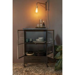 Buffet vaisselier à roulettes en bois et métal h105cm FERRE