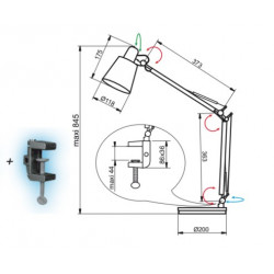 Lampe de bureau Casting2 design et son étau d'accroche