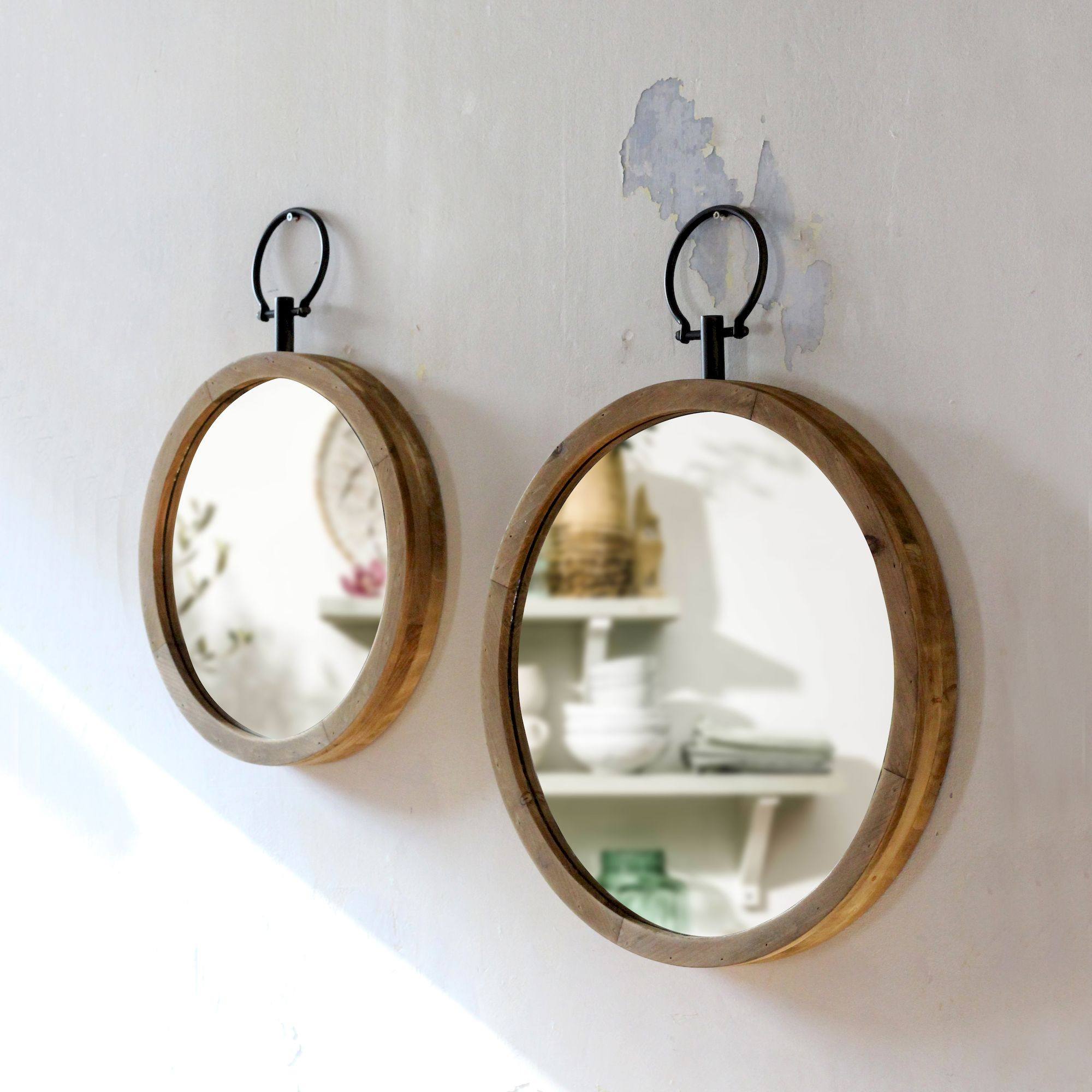 Miroir rond déco en bois naturel Flint 50 cm