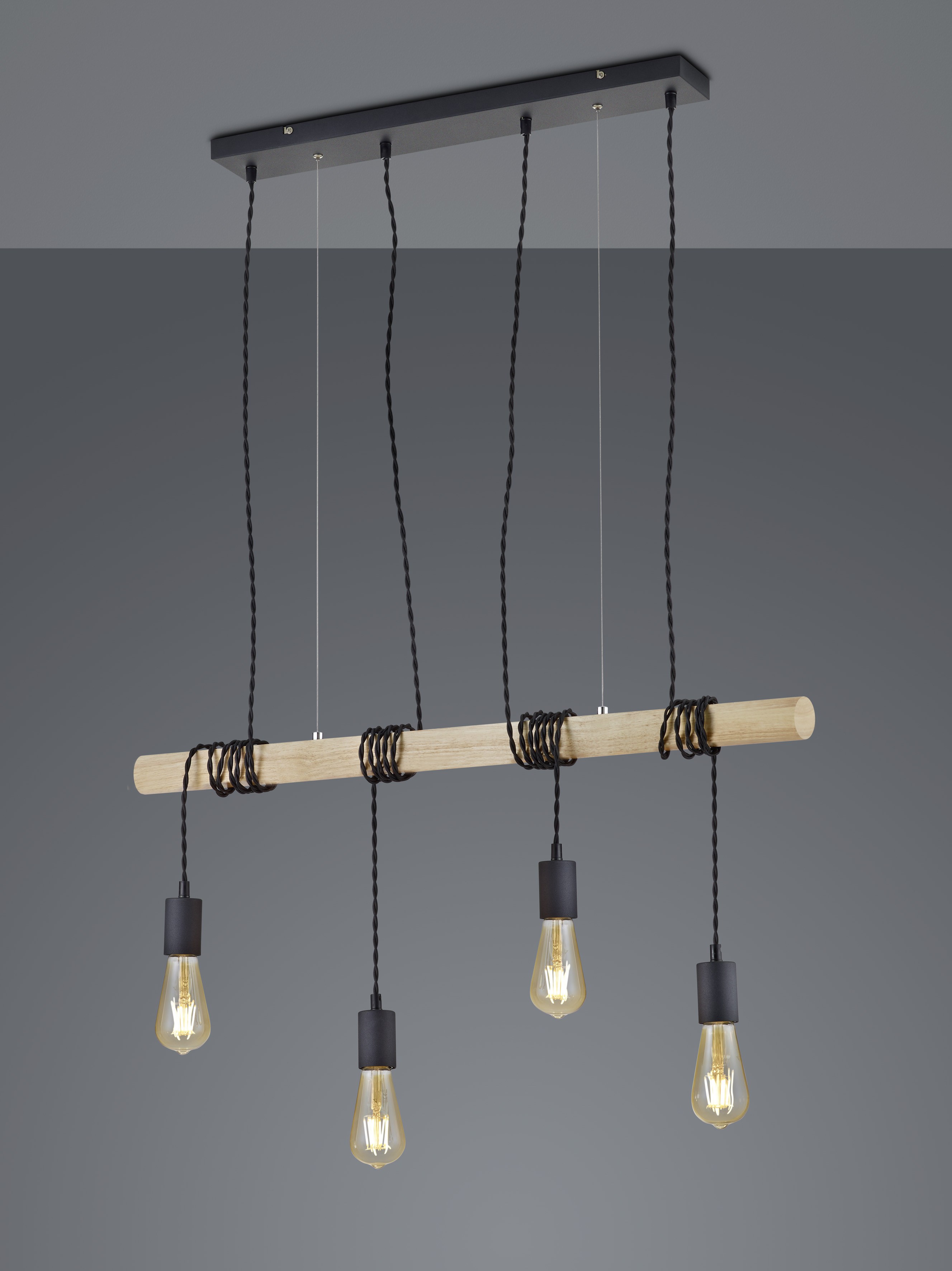 Suspension industrielle 4 lampes tige bois BRODY