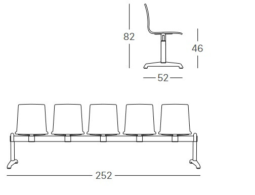 Banc de salle d'attente ignifugé Bench Alice 5 chaises anthracite - Scab design