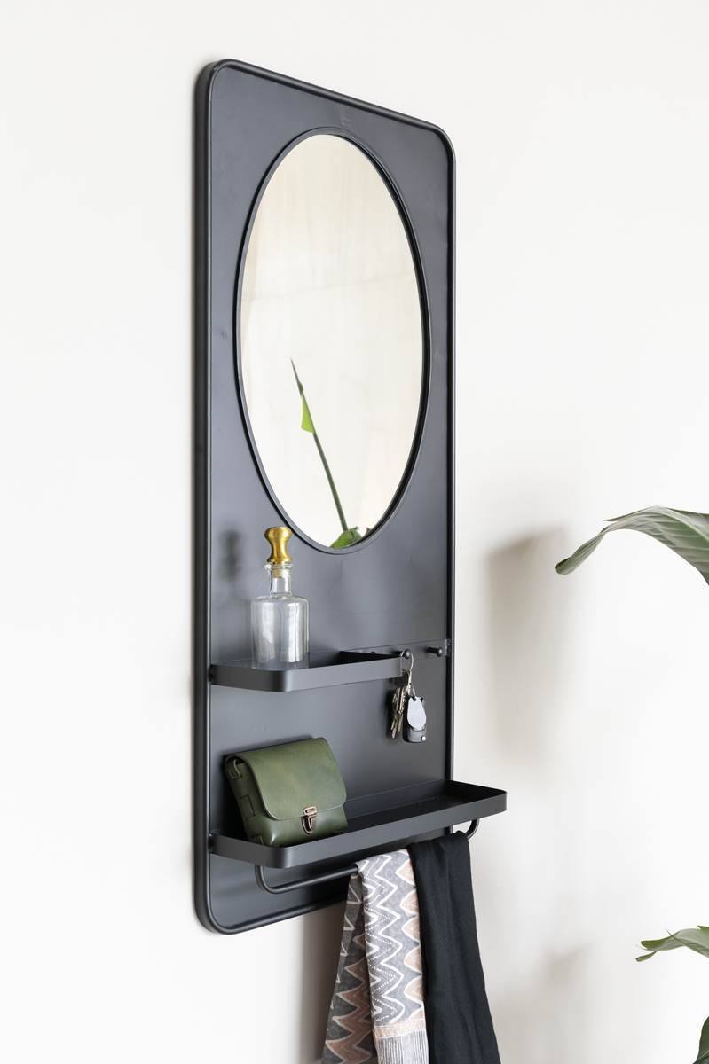 Miroir d'entrée avec étagère et rangement métal - Boite à design