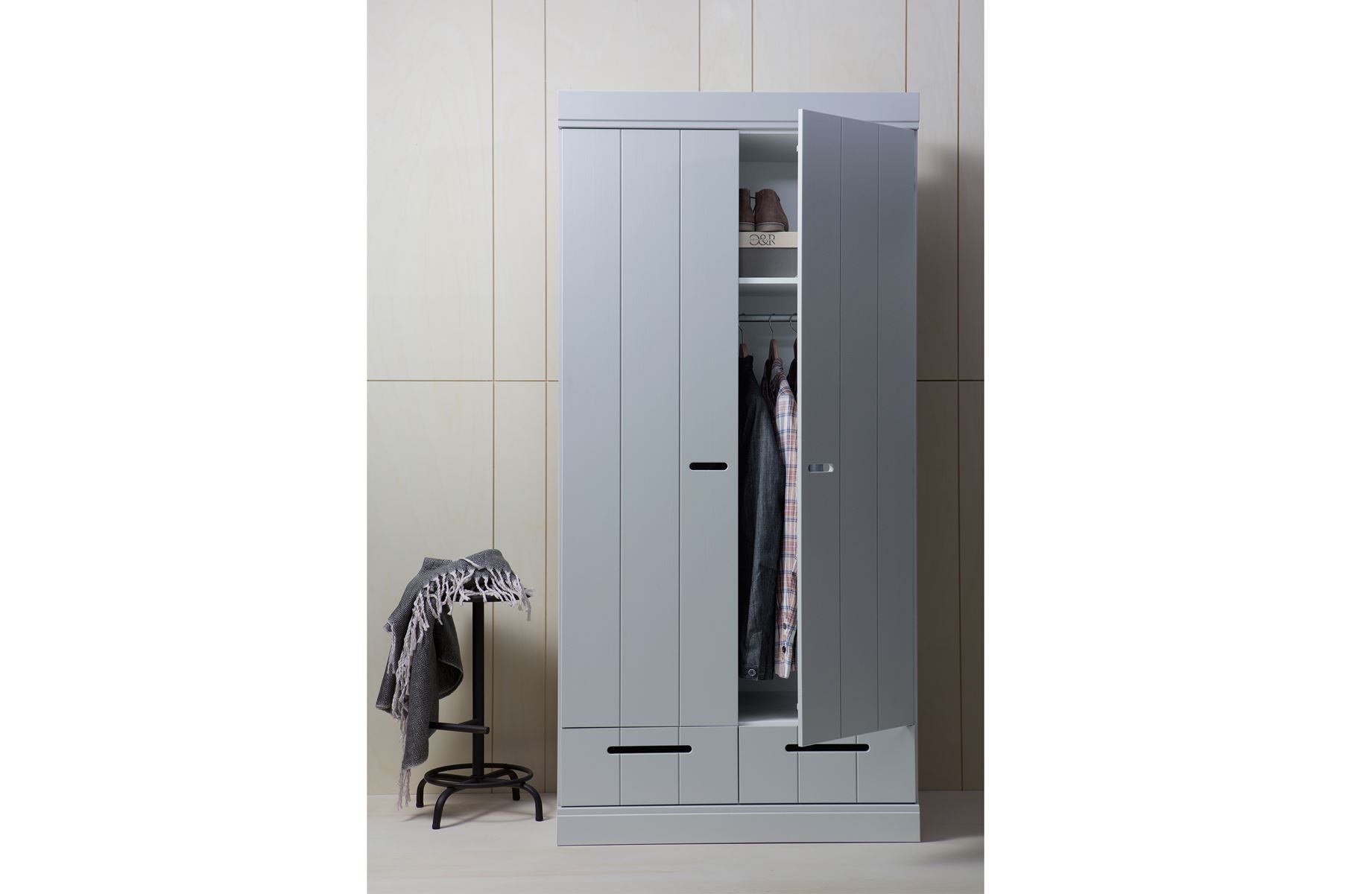 Armoire en bois gris béton 2 portes 2 tiroirs Connect - Woood