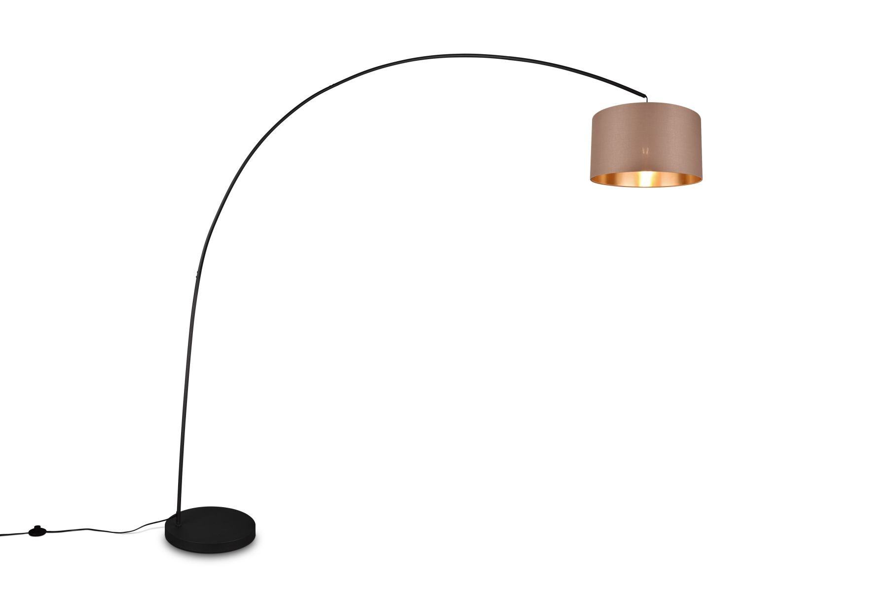 Lampadaire arc design noir avec abat-jour en coton et métal L200